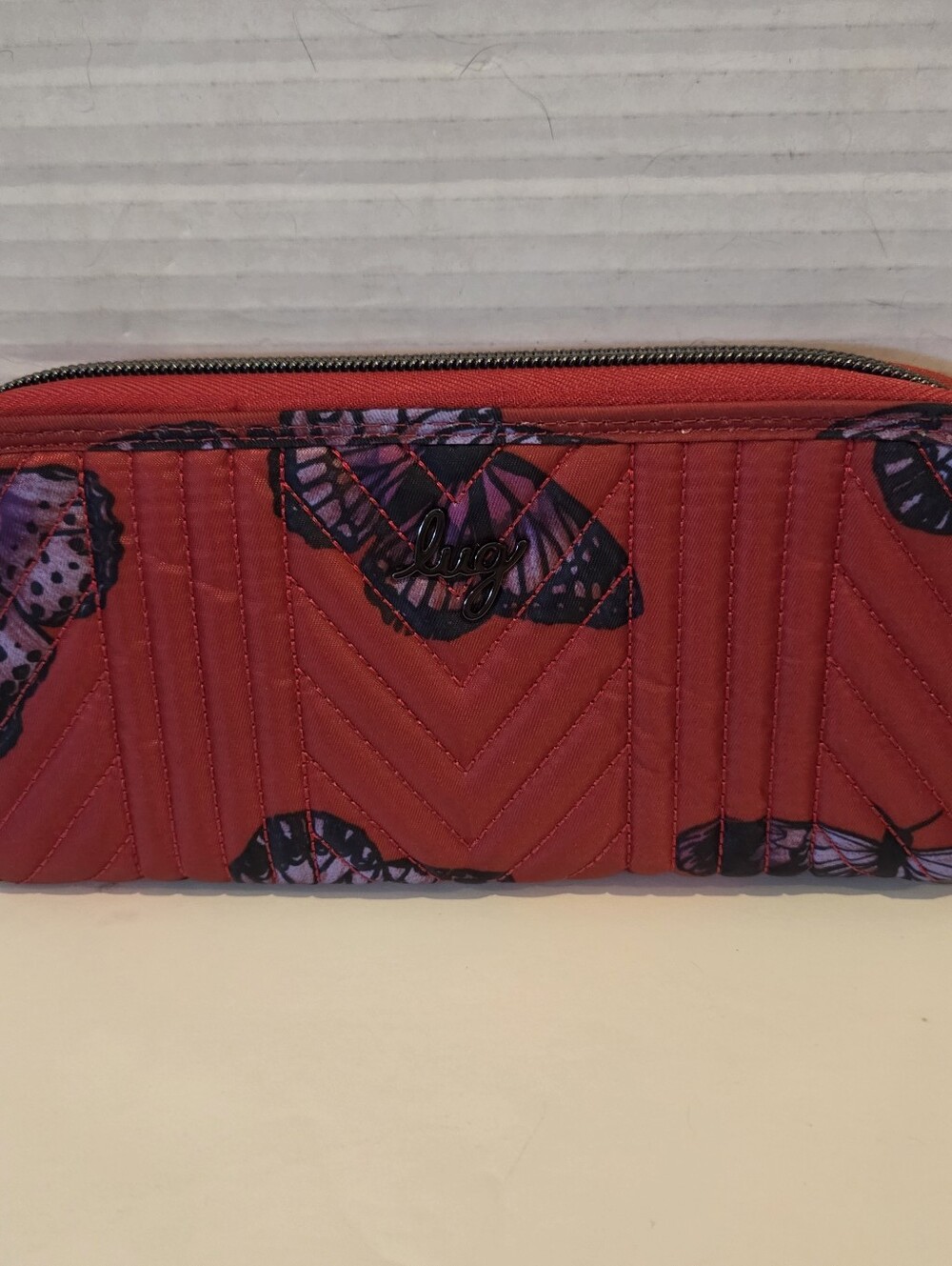 Lug Wallet Wristlet Straddle Butterfly Red Zip RFID New No tags Animal Print